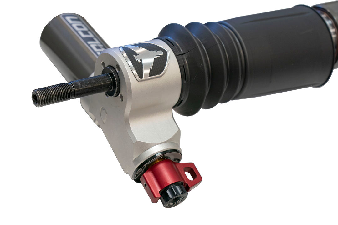 Close-up of the VAN COMPASS FALCON 3.3 FAST ADJUST INVERTED RALLY STRUT for Sprinter 4x4 and AWD, showcasing its robust design and advanced engineering.