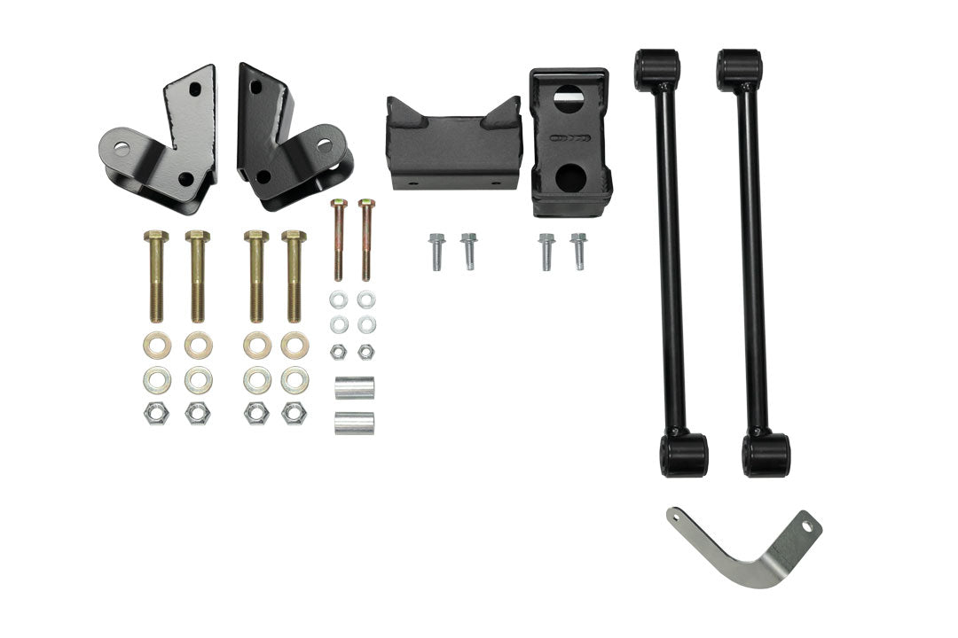 STAGE 5 SYSTEM, 2 LIFT - SPRINTER 4X4 (2019-2022 2500 ONLY) by VAN COMPASS, showing metal parts, screws, black metal brackets, and poles.