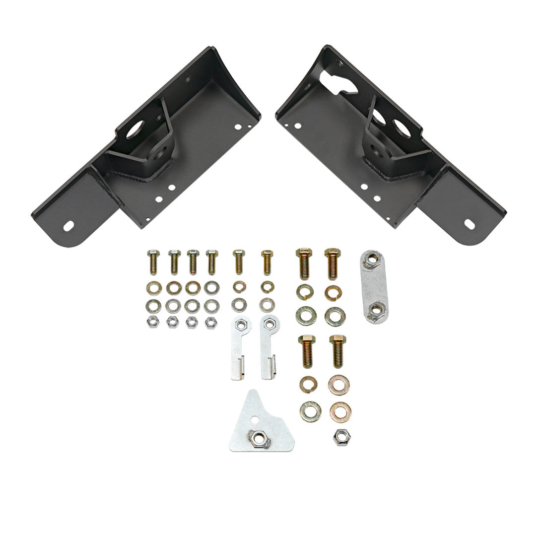 UPPER FRONT SHOCK BRACKETS - SPRINTER 4x4 (2015+ 2500 and 3500) by VAN COMPASS, black metal brackets with screws for retrofitting older struts.