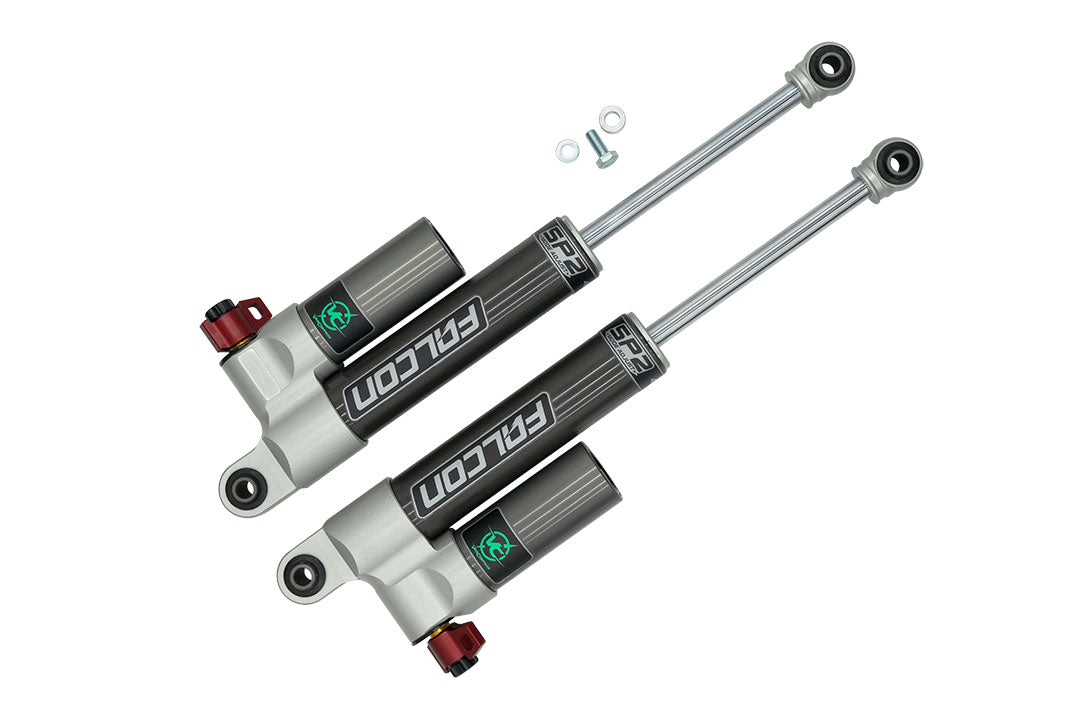 A pair of Falcon 3.3 SP2 Fast Adjust Rear Shocks for Sprinter 4x4 (2015+ 3500), showcasing robust design and adjustable damping settings.