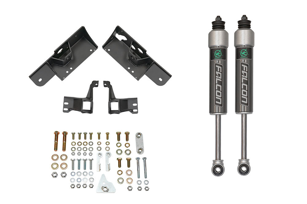 STAGE 3 OPTI-RATE DUALLY SYSTEM - SPRINTER 4X4 (2015-2018 3500) by VAN COMPASS: Shock absorbers, metal plates, nuts, bolts, and exhaust components for enhanced van handling and stability.