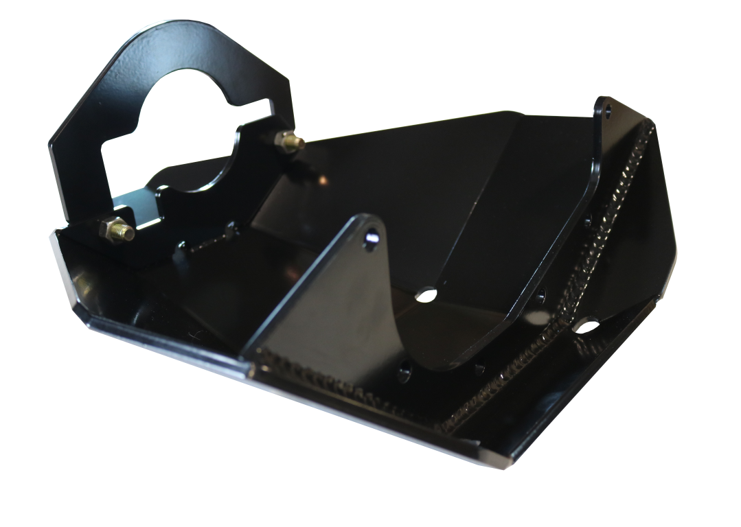 Differential Skid Plate - Transit (2015-2022) by Van Compass: Black metal piece with a central hole, designed to protect rear differential components from damage on trails.