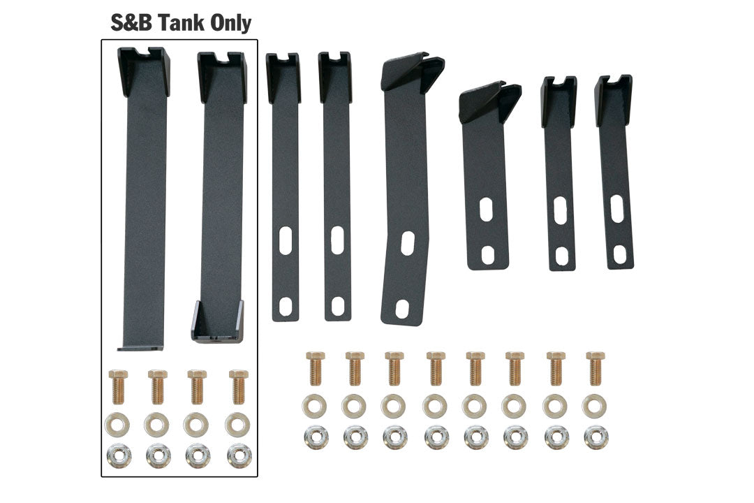 Fuel Tank Skid Plate, S&B Extended Range Compatible - Sprinter 4x4 and AWD (2019+) by Van Compass, shown with metal brackets and bolts for installation.