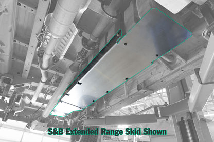 FUEL TANK SKID PLATE, S&B EXTENDED RANGE COMPATIBLE - SPRINTER 4X4 AND AWD (2019+) by VAN COMPASS, depicting a robust metal plate designed to protect the fuel tank in off-road conditions.