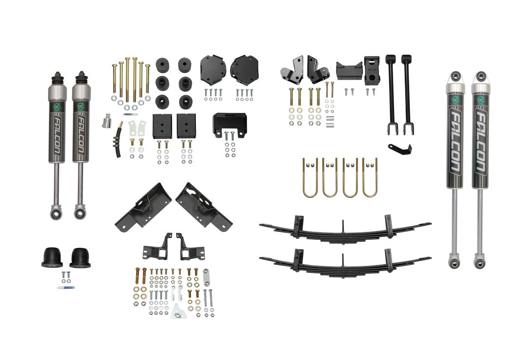 STAGE 5 SYSTEM, 2 LIFT - SPRINTER 4X4 (2015-2018 2500 ONLY) by VAN COMPASS, includes vehicle parts like shocks, brackets, bolts, and springs for improved ground clearance and stability.