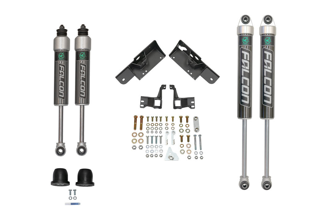 Stage 1 System - Sprinter 4x4 (2015-2018 3500) by Van Compass, featuring VC tuned Falcon 2.1 Monotube shocks and bump stops for improved handling and stability.