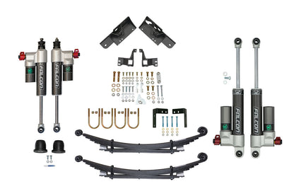 STAGE 4.3 DUALLY SYSTEM - SPRINTER AWD, 4X4 (2015-PRESENT 3500) by VAN COMPASS showing adjustable shocks, leaf springs, and various vehicle parts for improved ride stability and control.