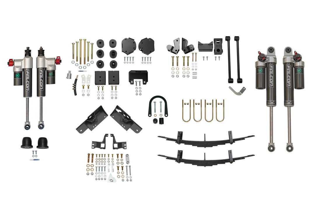 STAGE 6.3 SYSTEM, 2 LIFT - SPRINTER 4X4 (2019-2022 2500 ONLY) by VAN COMPASS, featuring vehicle parts including black shock absorbers, metal brackets, bolts, and nuts.