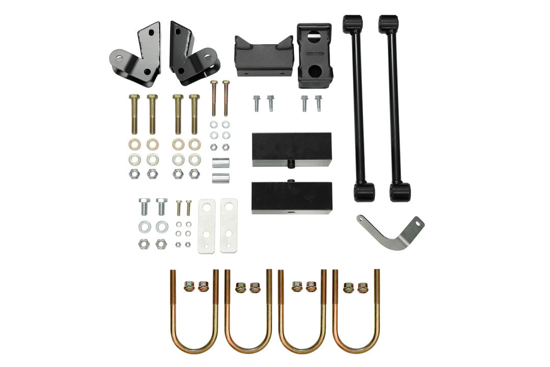 STRIKER 2 Lift Kit (Rear Only) - Sprinter 2WD (2019+) by Van Compass, featuring metal parts, bolts, and lift blocks, designed for increased rear departure angle and durability.