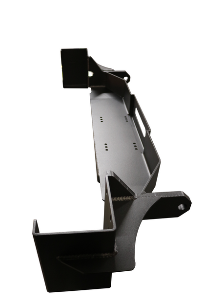 Hidden Winch Mount by Van Compass for 2013-2022 RAM ProMaster, black metal with holes, designed for secure chassis mounting and integrated shackle anchor points.
