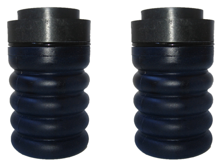 SUMO SPRING REAR BUMP STOPS, 1000LB - TRANSIT (2015+) PAIR, black plastic cylinders designed to replace factory rear bump stops, enhance suspension, and improve load handling.