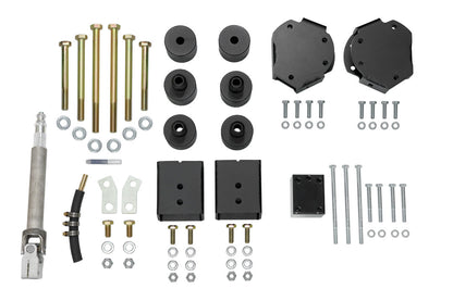 STRIKER 2 Lift Kit (Front Only) for Sprinter 2WD (2019-2022) by Van Compass. Includes black metal parts, screws, and bolts for suspension enhancement.